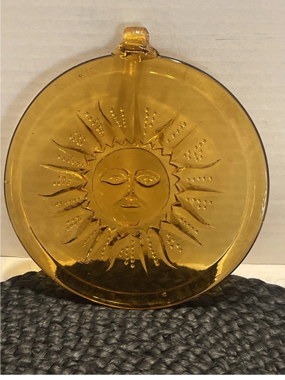 Amber Glass Sun-Catcher Sunflower with sun face by Kitras 6.25 dia